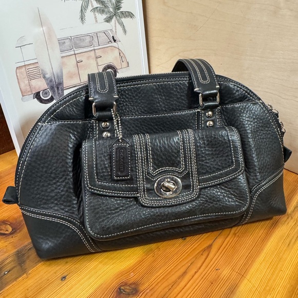 Coach Black Leather Satchel with Contrast Stitching - Picture 4 of 16